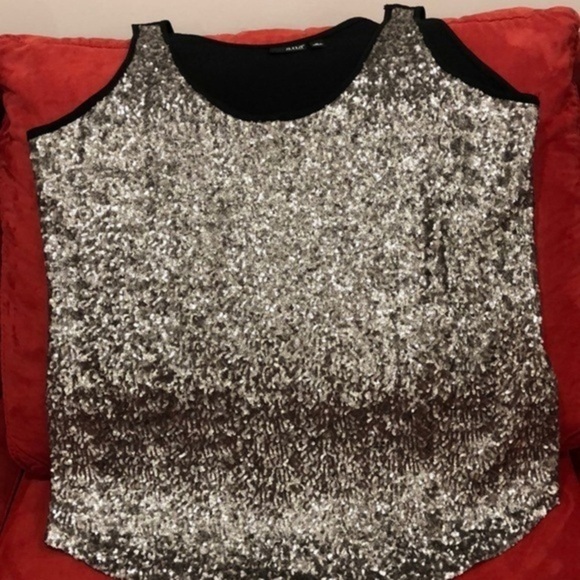 Black sequined tank top. - Picture 1 of 3